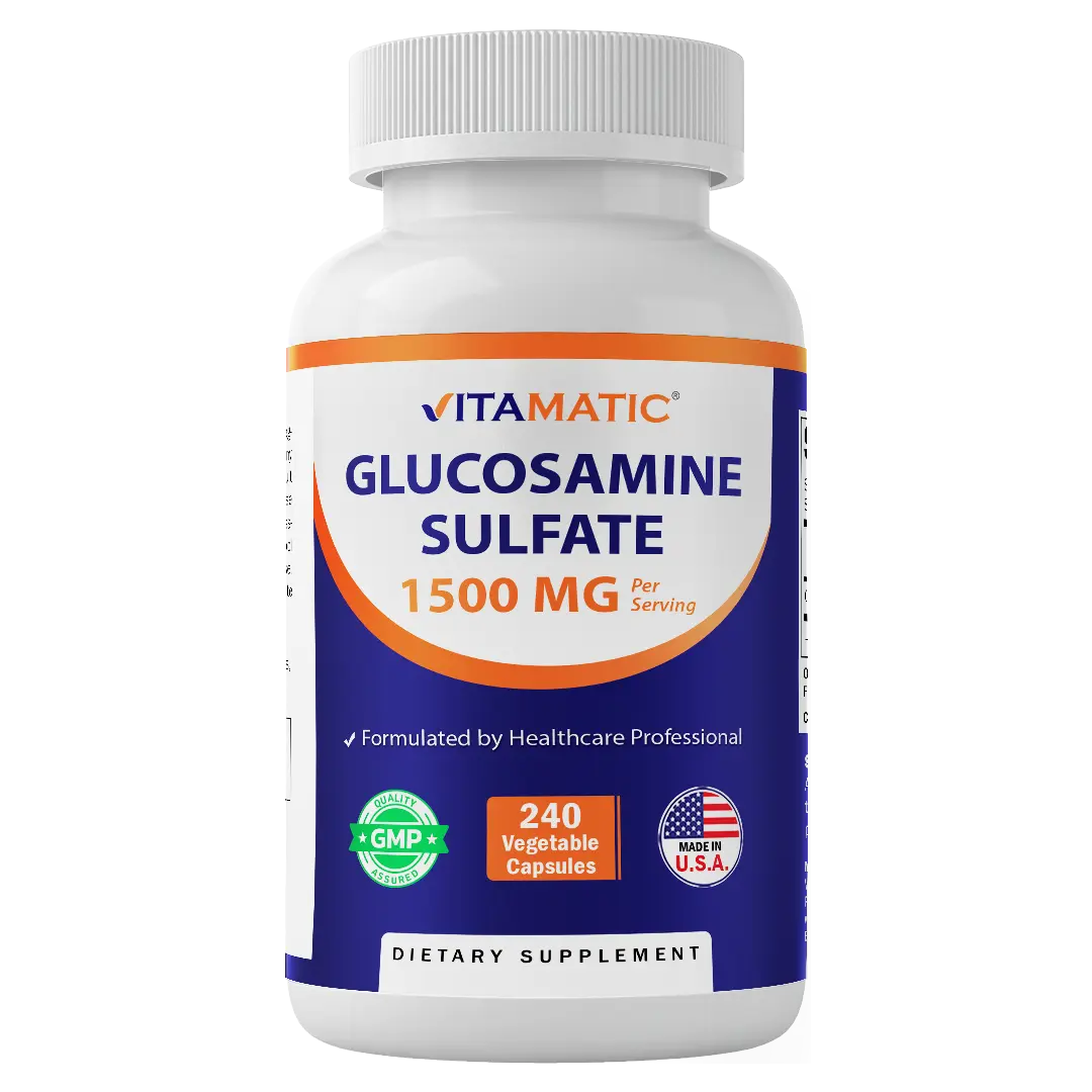 Vitamatic Unflavored Edible Glucosamine Sulfate Dietary Supplement - 1500 mg, 240 Capsules, 120 Servings, US-Made, Gluten Free, Joint & Flexibility Support, Metabolism Support