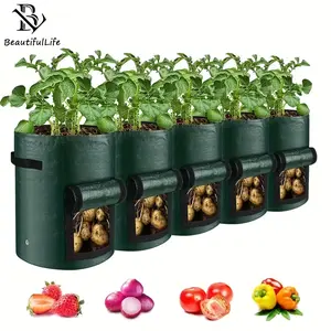 5-Piece Durable Garden Planter Pots with Handle & Harvest Window, Ideal for Growing Potatoes, Plants, Vegetables, and More, Garden Accessories, Potato Grow Bag