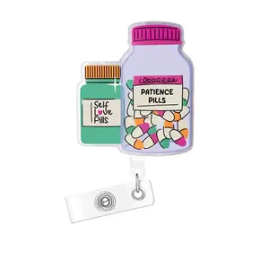 Acrylic Bling Retractable Badge Reel, Belt Clip Retractable Name Badge Holder for Nurse Doctor Student Worker Volunteer