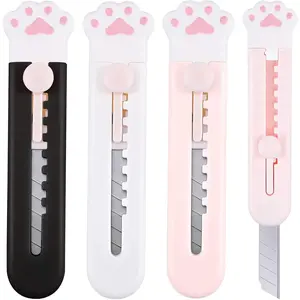 Cute Cat Paw Design Box Cutter, 4 Counts Portable Mini Cutter, Office Cutting Supplies Paper Cutters for Scrapbooking, Crafts, Gift Wrapping