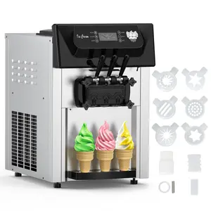 Commercial Soft Serve Ice Cream Machine,5.3-7.4gal/h, 2200W Countertop Ice Cream Maker, 3 Flavors, 2 x 1.6gal Stainless Steel Hopper,Auto Clean, LED Screen, for Restaurant Snack Bar Home