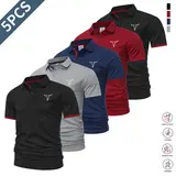 Men's 5-Piece Short-Sleeve Polo Shirts Set - Quick Dry, Comfortable, Contrast Neck, Tennis-Day Ready, Free Motion, Biking, Polo Shirt for Active Wear, Men's Clothing