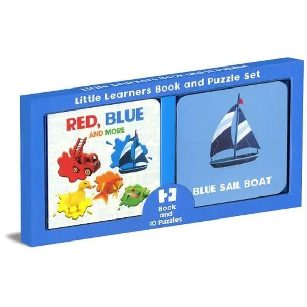 Little Learners Book & Puzzles Set - 2-Piece Puzzles, Interactive Learning Children's Literature & Art Color Toy for Kids with Word Matching (Covers Red, Blue & More), Book And Puzzles Set