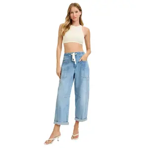 Risen Jeans - High Rise Crop Wide Barrel Cargo Pocket Pants (25" - 27.5" Inseam) - PG21142L - Final Sale