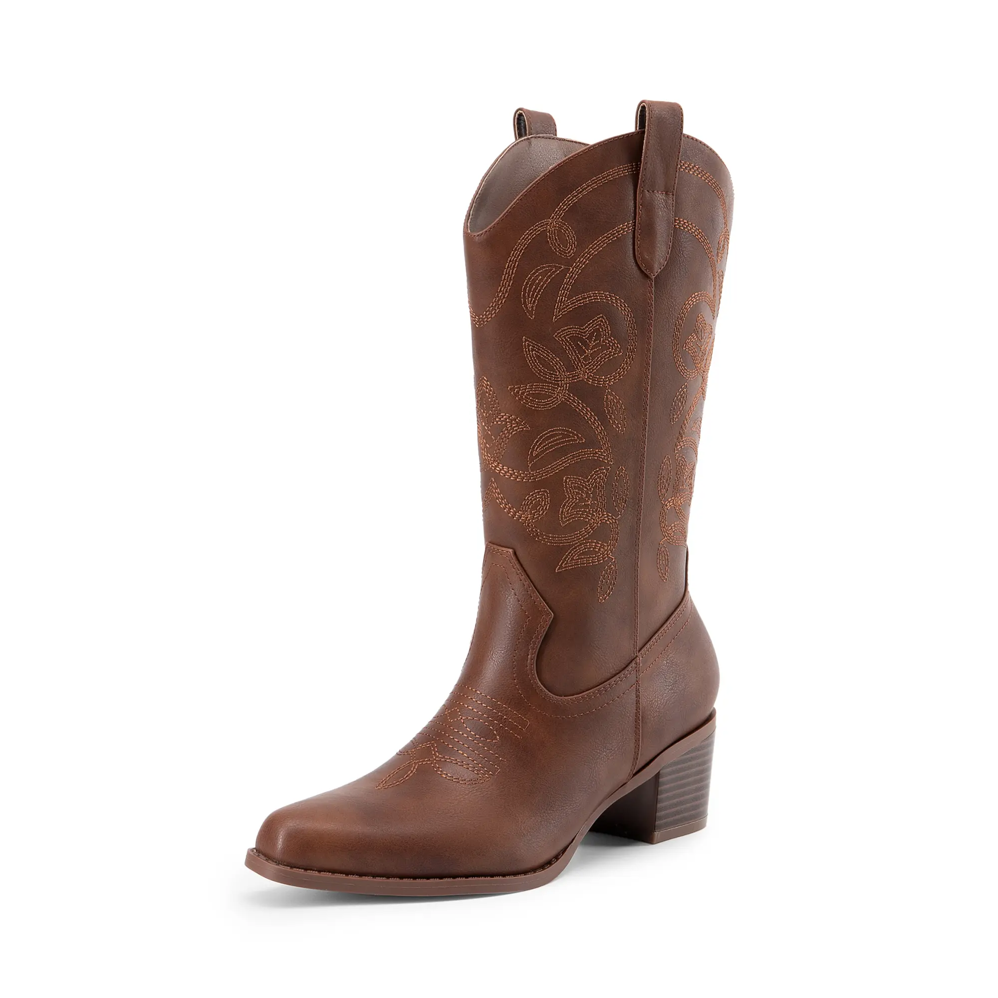 DREAM PAIRS Cowboy Boots for Women Cowgirl Western Boots Fashion Embroidery Stitched Chunky Heel Mid Calf Boots