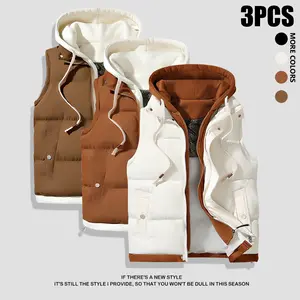 Men's 3-piece hooded colorblock quilted vest, stylish and warm, the hooded design is casual and versatile, perfect for everyday wear, hanging out with friends, and winter street style. luxury faux two-piece vest jacket