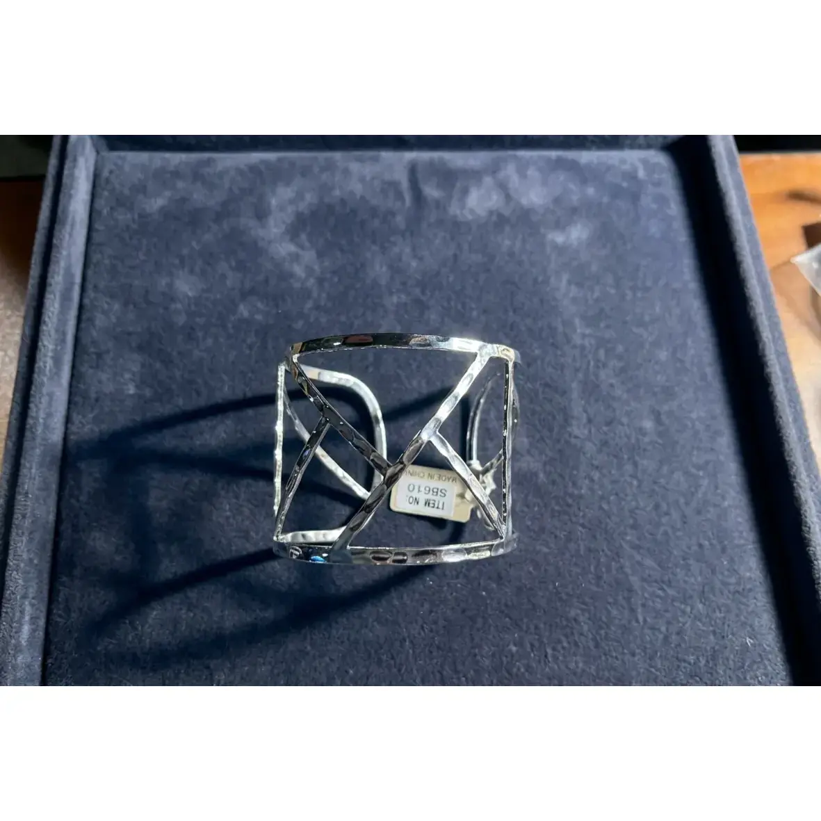 Women's Modern Architecture-Inspired Hammered Silver-Tone Open-Work Wide Cuff Bangle, Casual Easy-Wear Costume Jewelry Bracelet with Silver Hardware & Architecture Design, Geometric, Open-Work Frame