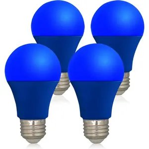 LED Blue Color Light Bulb - A19 E26 Base Blue Bulbs 9W (60W Equivalent), Blue Lightbulbs Perfect For Outdoor Porch, Christmas Decoration, Party Decoration, Holiday Lighting, Halloween Decor, 4 Pack