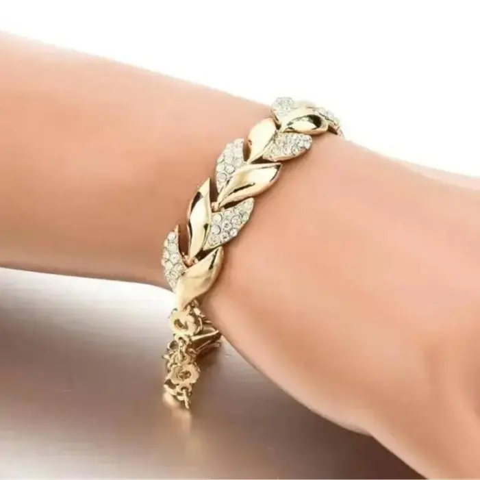 Luxury Love Braided Leaf Bracelet Charm Crystal Wedding Bracelets for Women - Anniversary Valentines Day Gifts bracelet