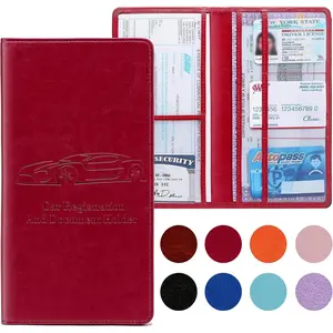 Car Registration and Insurance Card Holder for Women Men, Red Glove Box Paperwork Organizer with Magnetic Buckle for Easy Access and Protect Documents and Various Cards in Vehicle