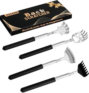 4 Pack Different Back Scratcher Portable Telescoping with Rubber Handles, Extendable Metal Back Massager Tool with Beautiful Box, Stocking Stuffers for Men Women Adults (Black)