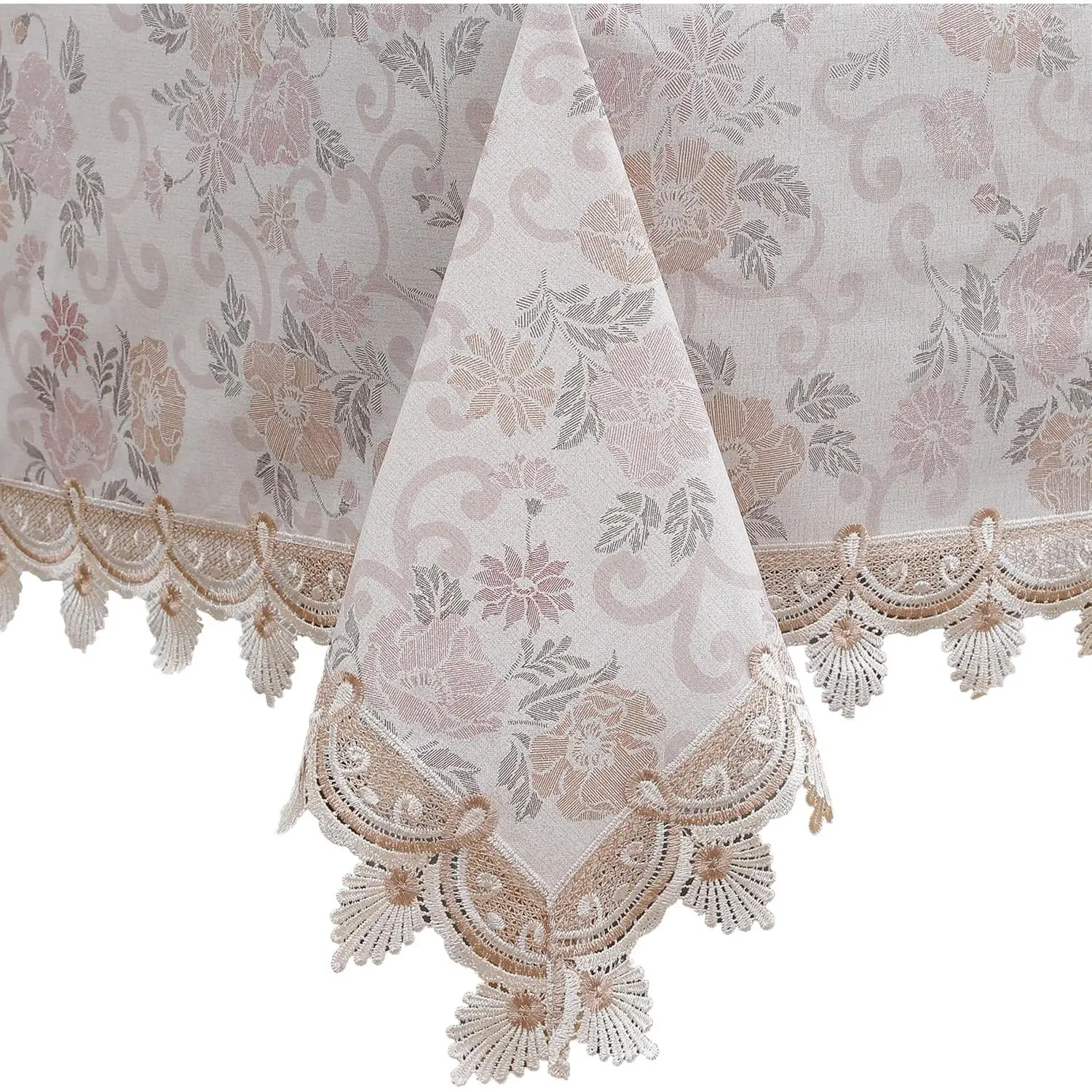 Heavy Duty Vinyl Tablecloth Elegant Floral Lace-Trimmed Tablecloth  Flower ,  Oil-Proof Plastic Table Cloth Stain-Resistant Wipeable(Floral , 60X60 Inch)
