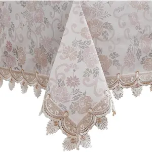 Heavy Duty Vinyl Tablecloth Elegant Floral Lace-Trimmed Tablecloth  Flower ,  Oil-Proof Plastic Table Cloth Stain-Resistant Wipeable(Floral , 60X60 Inch)