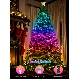 Smart RGB Color Changing Christmas String Lights – Remote & App Controlled,Trendy Decor for Indoor Outdoor Holiday, Xmas Tree & Party Atmosphere colorful light Waterproof DIY Christmas tree decoration fairy lights bedroom Lighted Joy  Switch