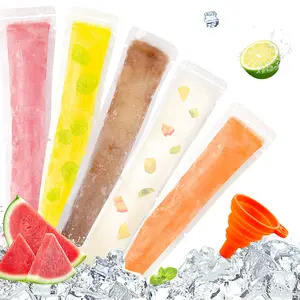 100 Pcs Disposable Ice Popsicle Mold Bags BPA Free Freezer Tubes Ice Candy Pops With a Funnel and Zip Seals For Healthy Snacks,Yogurt Sticks,Juice,Fruit Smoothies