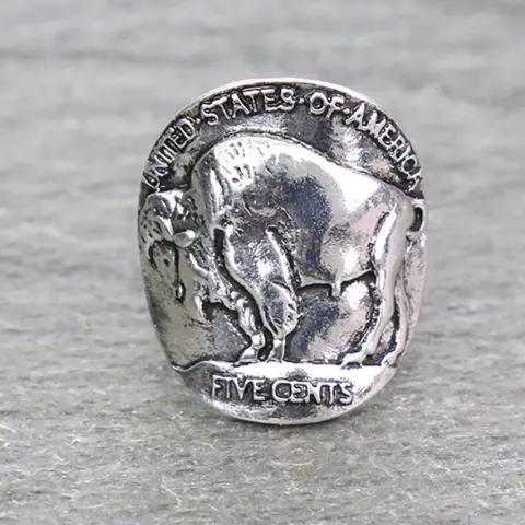 Western Buffalo Coin Cuff Ring - Authentic Coin Design with Traditional Style and Elegant Finish Jewelry Accessories
