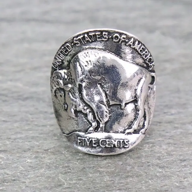 Western Buffalo Coin Cuff Ring - Authentic Coin Design with Traditional Style and Elegant Finish Jewelry Accessories