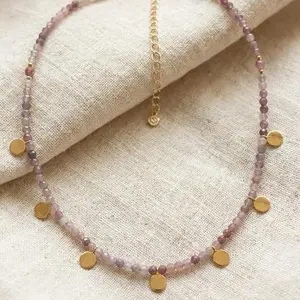 Women's Natural Rose Quartz Choker Necklace - Female Jewelry Accessory with 3mm Micro-Faceted Beads, Choker Fit (14”–16” + Extension) for Daily Wear, All Seasons