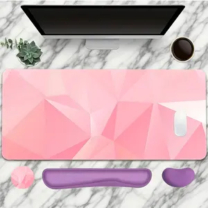 4PC Pink Gradient Pattern Mouse Pad With Wrist Support Set, For Women Large Gaming Mouse Pads Desk Mat, 2D HD Print Non-Slip Rubber Base, Size XXL Keyboard Pad Mouse Mat Suitable Office And Home, Mouse Pad For Desk, Cute Mouse Pad