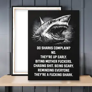 1pc Wooden Framed, Do Sharks Complain Motivational Poster, Gym Wall Art Print Poster, Fitness Motivation Canvas Painting, Sports Inspirational Quotes, Ideal For Bedroom, Wall, Room, Home Decoration, Perfect Gift Idea, Instantly Enhance Your Space!