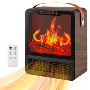 TMWINGS Mini Electric Fireplace Space Heater 1500W with Realistic 3D Flame Remote Control Adjustable Thermostat 12H Timer 2 Heat Settings Fan-Only Mode Tip-Over & Overheat Protection Portable Indoor Heater for Bedroom Living Room Office