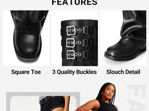 DREAM PAIRS Fold-over Knee High Fashion Boots for Women | Adjustable Buckle,Low Chunky Heel,Comfort Slouchy Boots,Festival Party Going Out Looks,Long Tall Fashion Casual Boots