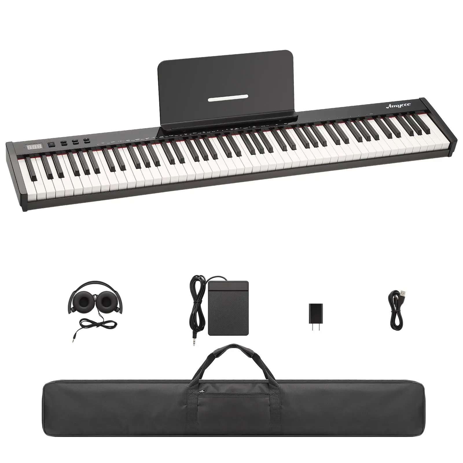 88-Key Semi-Weighted Digital Piano-Full Size Portable Keyboard with Sustain Pedal, Power Adapter&Headphones-Carrying Bag Included for Adult Beginners Groove Time Musical Instrument