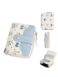 Women's Short Wallet with Buckle, Printed Design, Multiple Card Slots, Large Capacity, Cute Bear Pattern, Zipper Closure, High-End Feel