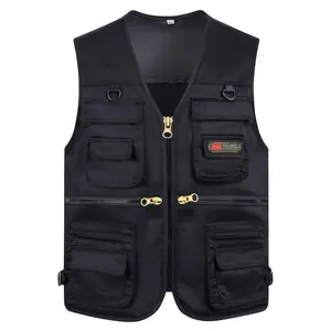 [Tactical Vest] Black Durable Polyester Men's Tactical Vest | Multiple Pockets Sleeveless V-Neck Casual Outdoor Vest for Fishing, Hiking & Everyday Use, Fishing Vest