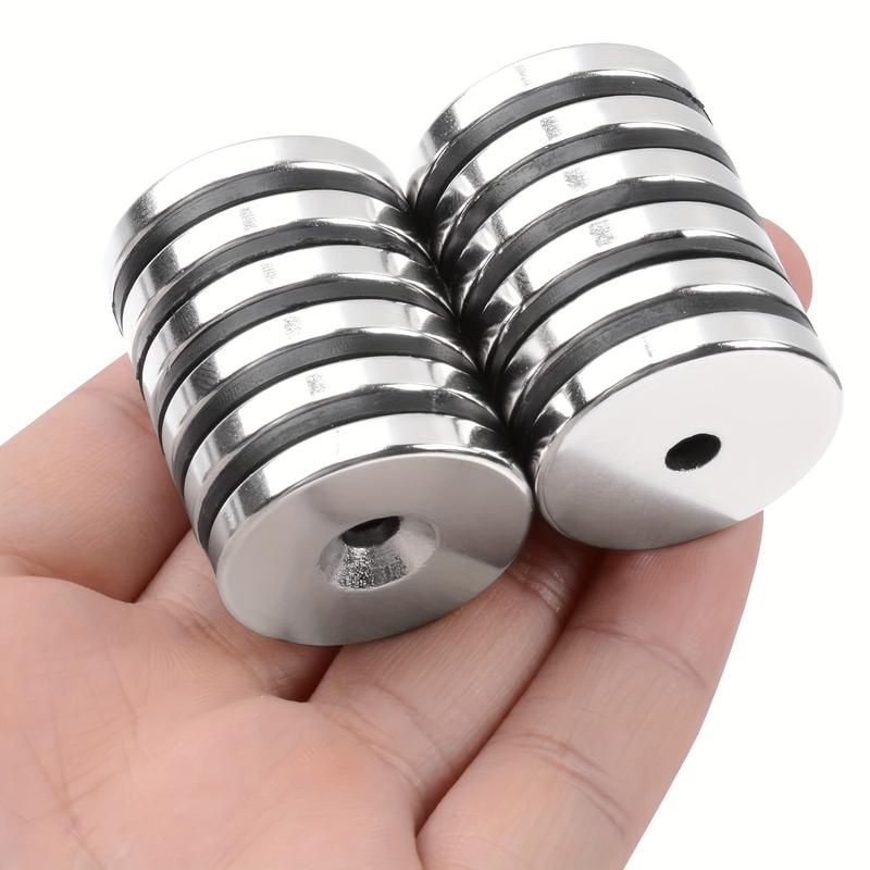 10pcs Round Rare Earth Magnetic Metal Magnets set with Hole for Wall Mounting, 30*5mm Mini Strong Neodymium Magnet ,  10 Pcs Heavy Duty Magnets with Hole in The Center for Warehouse Cruise Ship