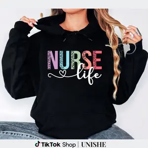 Women’s Nurse Life Hoodie – Leopard RN LPN CNA Long Sleeve Healthcare Sweatshirt