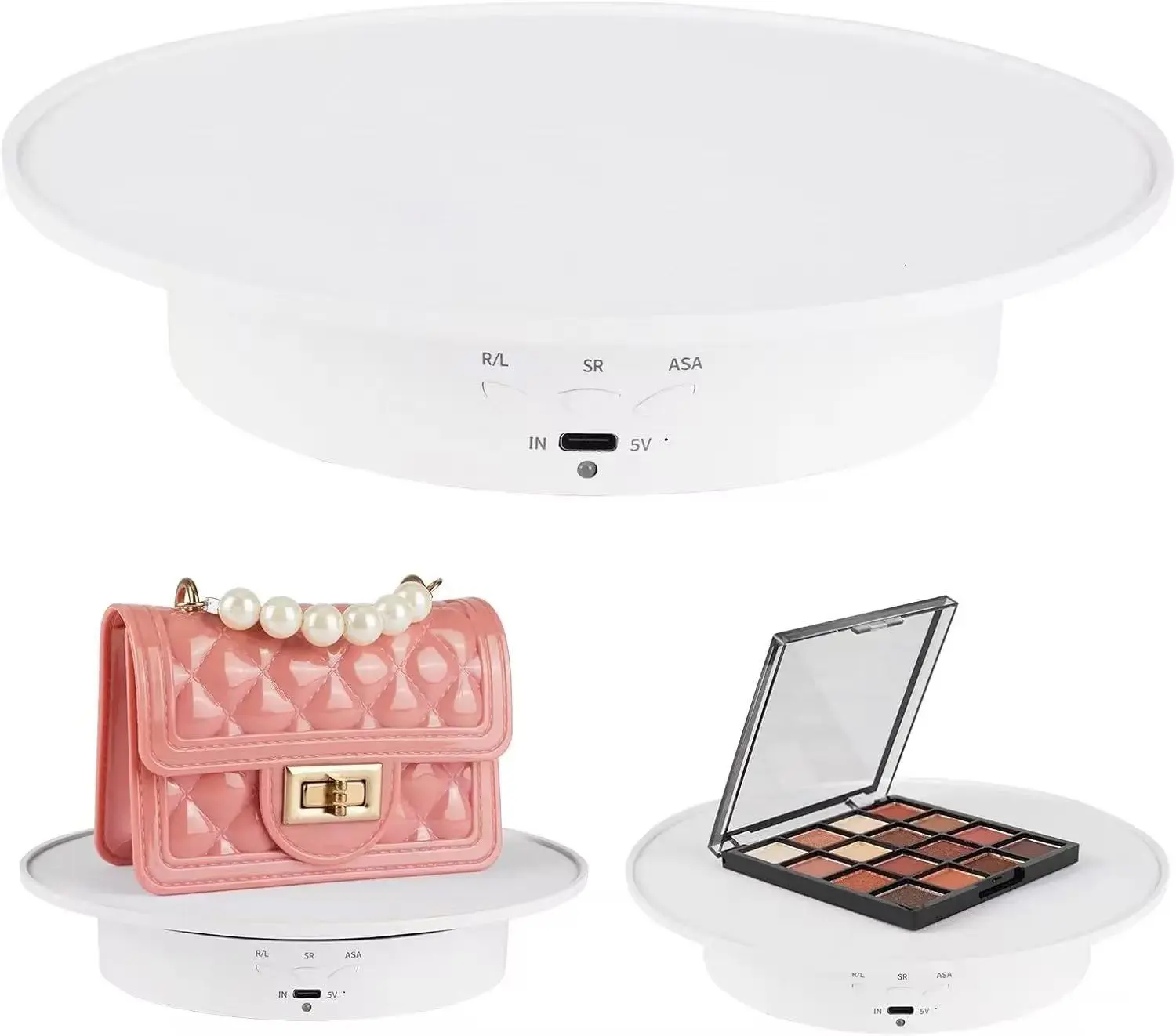 Rechargeable Electric Rotating Display Stand - 7.87in, 17.6lb Load Capacity, 360-Degree Turntable, Home Organizer with 5 Colored Photo Backdrops for Photography Products, Models