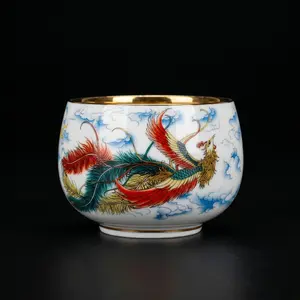 Dragon and Phoenix Ceramic Tea Set Gilded Tea Cups Premium Traditional Chinese Porcelain Master's Cup for Gifting