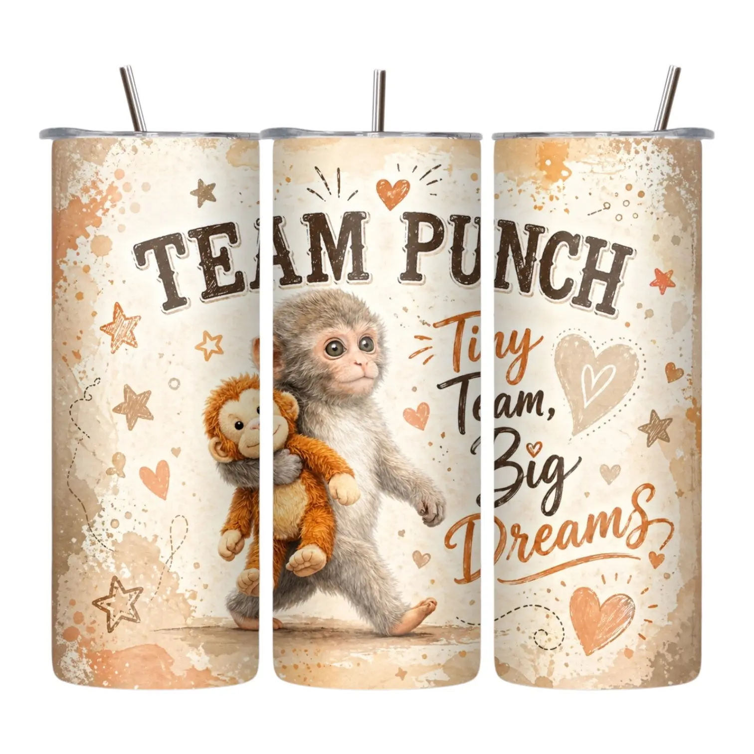 20 oz Skinny Vacuum Insulated Coffee Tumbler Flask - Portable Kitchen Drinkware, Water Bottle with Lid, Straw, Monkey Animal Design for Friend, Teacher, Child Teamwork Enthusiasts, Water Bottles, Flasks