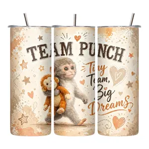 Team Punch Tiny Team Big Dreams Portable 20 oz Skinny Vacuum Insulated Coffee Tumbler with Lid and Monkey Design, Kitchen Drinkware Flask with Straw