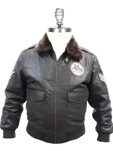 Men's Air Force Bomber Jacket 100% Buffalo Leather with Fur Collar & Patch Design Classic Style