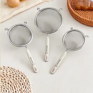 Durable 304 Stainless Steel Residue Filter With Plastic Handle Fine Mesh Strainer Flour Sieve Oil Skimmer Spoon Kitchen Utensils