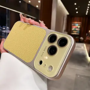 AI Button Luxury Leather With Lens Film High quality color phone case for iPhone 17 16 15 14 13Pro Max soft shell phone case protective cover