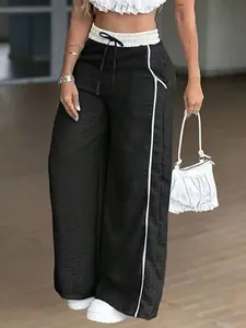 Y2K Light Drawstring Adjustable High-Waisted Wide-Leg Pants Women, Style, Loose Fit, Casual, Spring Summer, Slimming Effect