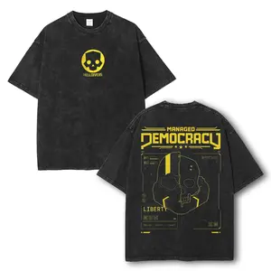 Helldivers 2 Vintage Washed Unisex T-Shirt, Game Washed Tee Unisex Oversize Cotton T-shirt for Game Fans, Graphic Tees graphic tees Top Gaming Retro Black streetwear vintage Casual casual cotton top funny shirt gift Hoodie Menswear