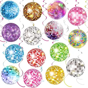 35 count Disco Party  Swirl Decor, 50s 70s 80s 90s Colorful Disco Ball Birthday Party Decorations disco Themed Party Swirls Streamers Ceiling Supplies for 1950s 1970s Birthday Party Supplies