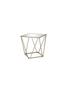 HomeRoots 488080 24 x 22 x 22 in. Champagne & Silver Glass & Metal Square Mirrored End Table