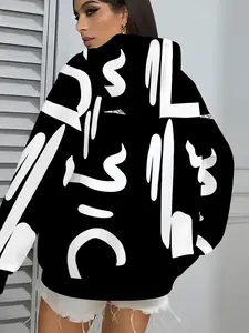 Women's Hooded Adjustable Drawstring Sweatshirt, Casual Long Sleeve Letter Print Top, Fall & Winter Streetwear, Fitted Daily, Womenswear