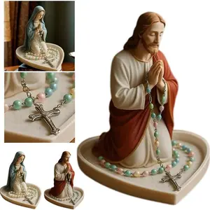 Virgin Mary Rosary Holder,Elegant Our Lady Prayer Rosary Box Religious Gift,Stylish Religious Decor,Tabletop Rosary Jewelry Holder,Personal Devotional Catholic Gift Suitable For Bedroom Living Room Office Desktop Decoration