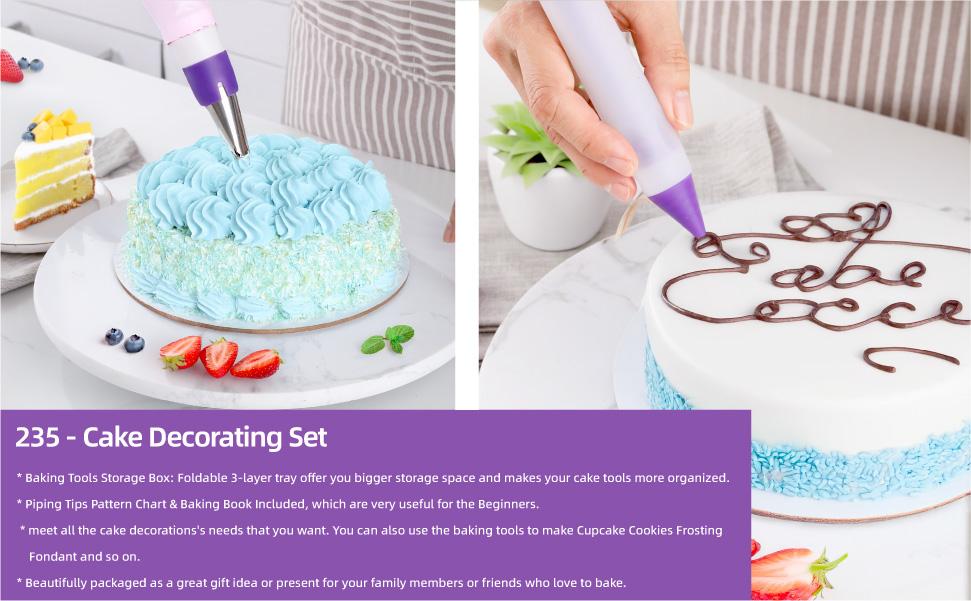 235 Pcs Purple Cake Decorating Kit with Storage Box, 100 Piping Bags, 48 Icing Tips, Scrapers & Spatulas - Complete Baking Supplies Set for Beginners, Professional Cake Tools for Birthday & Party