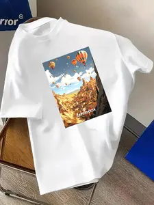 Men's Cappadocia Turkey T-Shirt, Letter Pattern Print, Casual Loose Fit, Comfortable Fashion, Must-Have Wardrobe Essential