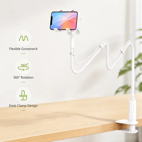 1 Piece Mobile Phone Stand, 360 Degree Rotatable Clamp Head Flexible Gooseneck for Bed Sofa Desktop Home Daily Use