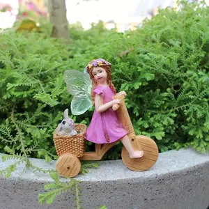 A Flower Fairy Riding a Bicycle with a Rabbit, a Creative Outdoor Garden Decoration for Easter, Perfect for Freedom And Joy, a Family Gift, Home Decor, a Small Easter Present, Handcrafted Resin Craft.