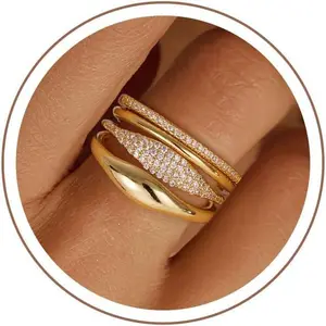 Gold Stackable Rings for Women - Dainty 18K Realy Gold Plated Stackable Rings Infinity Thumb Ring Set Trendy Statement Promise Wedding Bands Engagement Ring for Women
