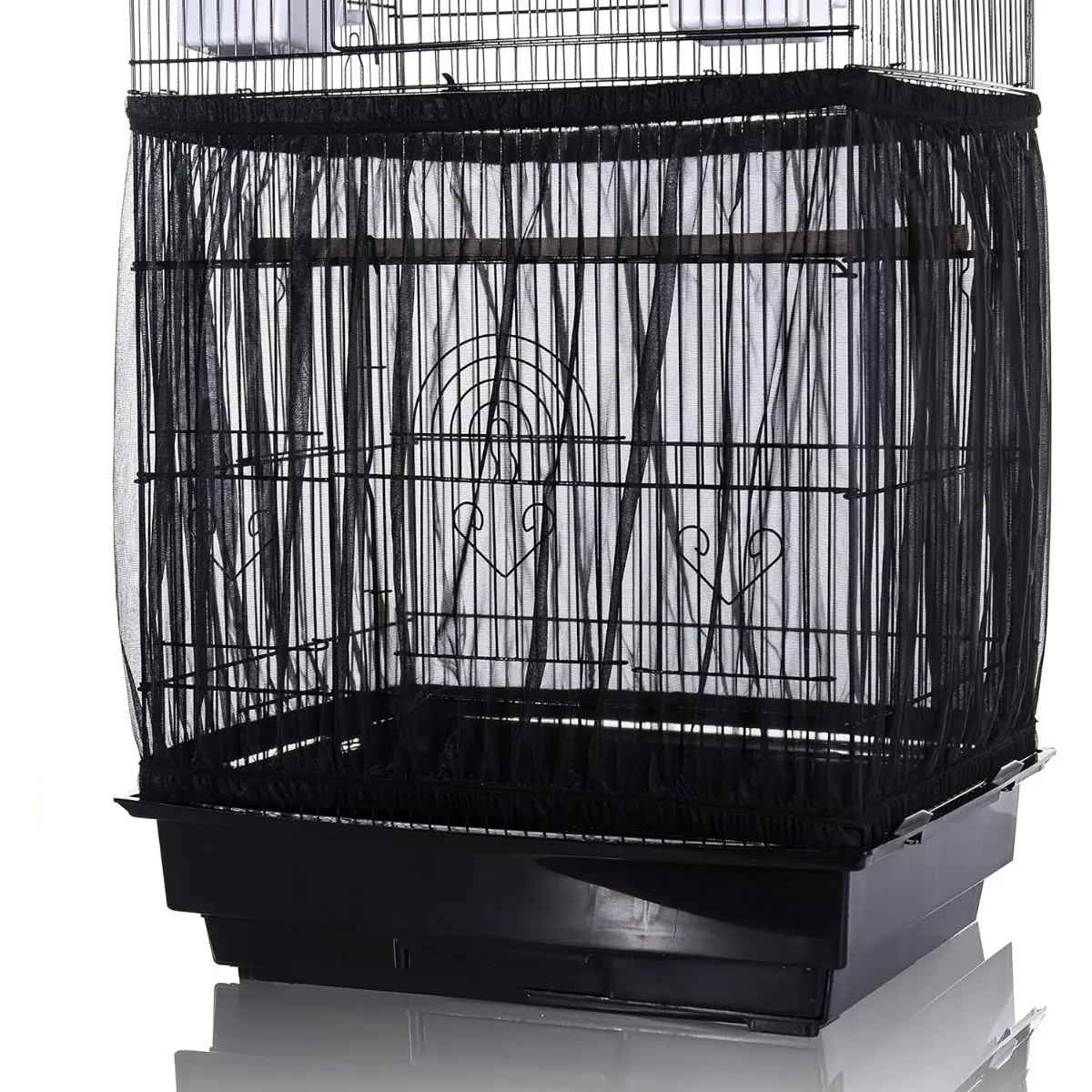 Bird Cage Seed Catcher, Large, Stretchy Mesh Skirt Cover for Parrot Enclosures, Light & Breathable Fabric, Prevents Scatter & Mess, Reusable, Adjustable, Lightweight, Black
